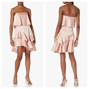 Halston Heritage Strapless Flounce Skirt Satin Dr… - image 1